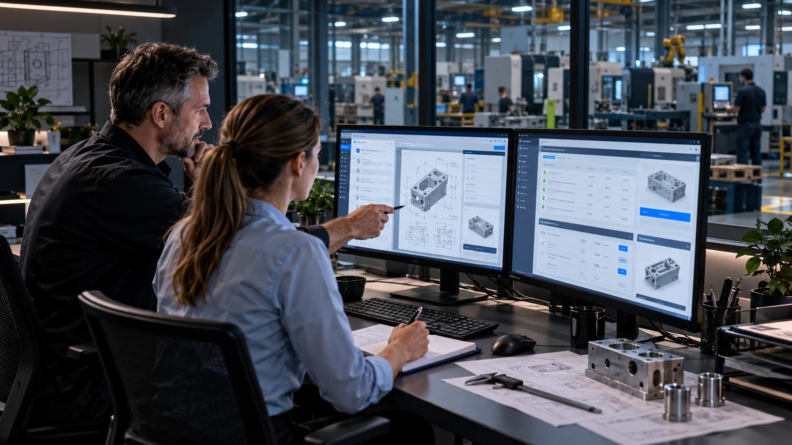 Fachkräfte prüfen technische Daten und Entscheidungen